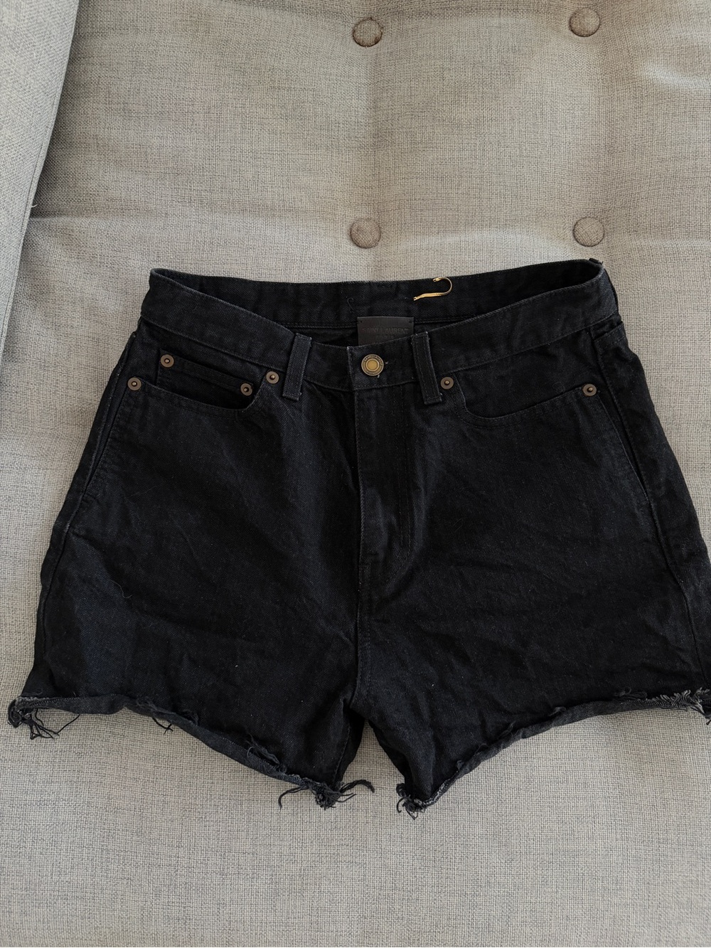Saint Laurent Black High-Rise Raw Hem Denim Shorts